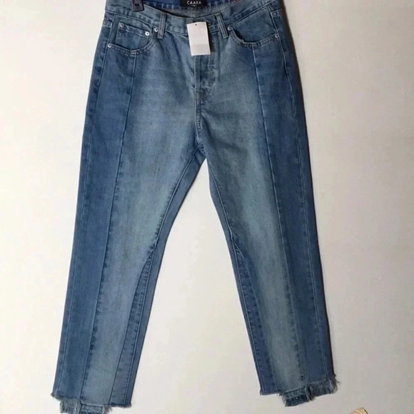 Caara Two Tone Straight Denim Blue Jeans NWT - Picture 2 of 10